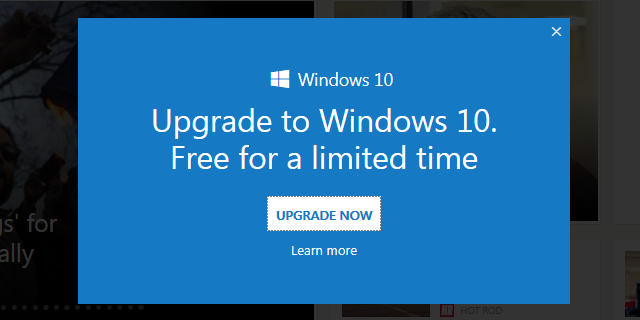 Internet Explorer 11 Объявление об обновлении до Windows 10