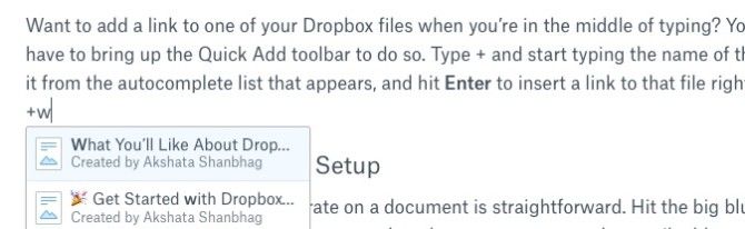 Dropbox Paper Quick Add File