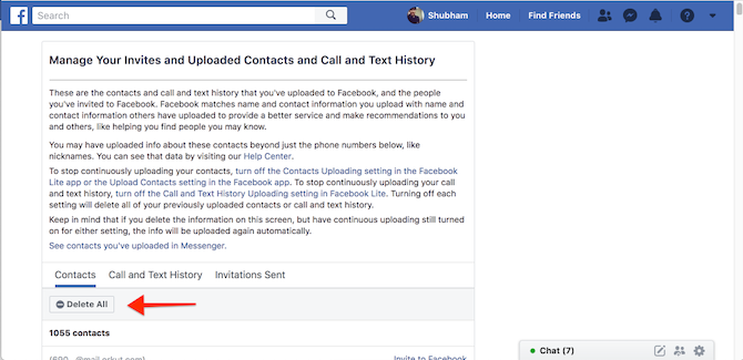 Facebook Удалить контакты, Журналы вызовов