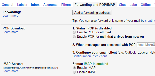 Настройки Gmail IMAP