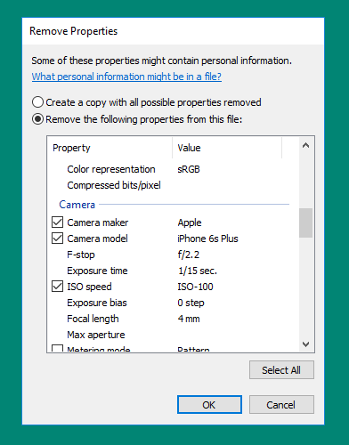 Как удалить личную информацию из фотографий в Windows 10 Photo Properties 2