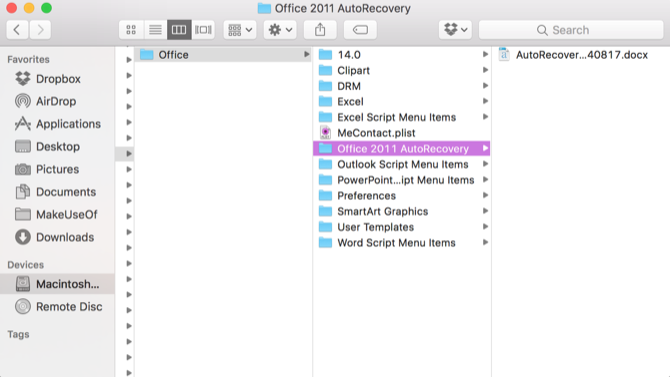 Office 2011 Авто-восстановление Mac