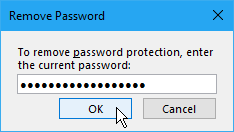 Диалоговое окно «Удалить пароль» в OneNote 2016