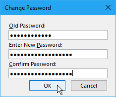 Диалоговое окно «Изменить пароль» в OneNote 2016