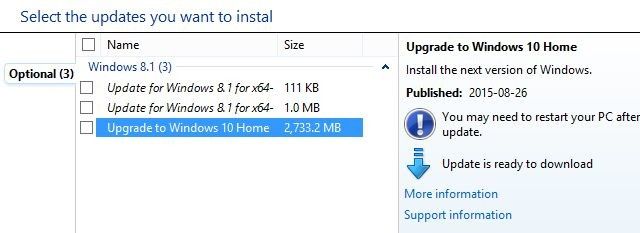 Дополнительное обновление до Windows 10