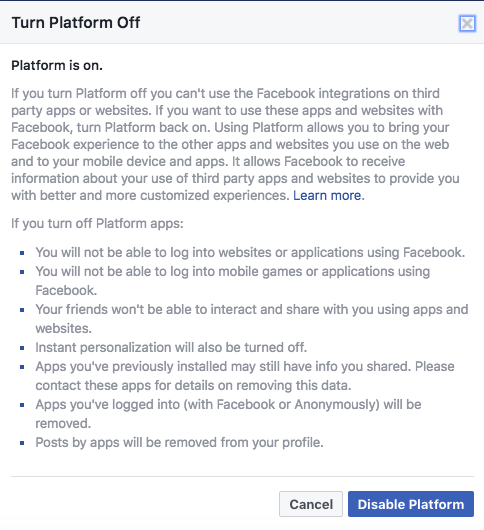 Совет по конфиденциальности Facebook: как ограничить доступ к вашим данным третьим сторонам FB Platform 2