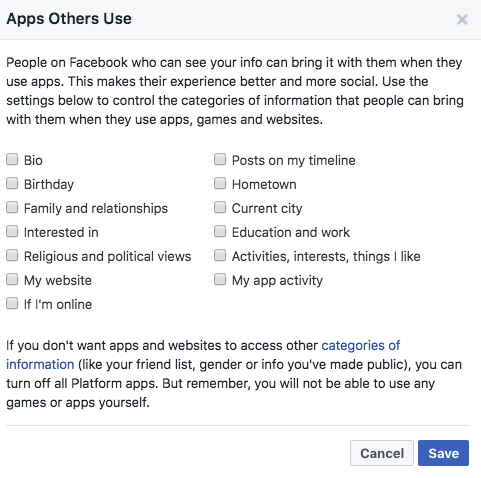 Совет по конфиденциальности Facebook: как ограничить доступ к вашим данным третьим сторонам Приложения FB, которые другие используют 2