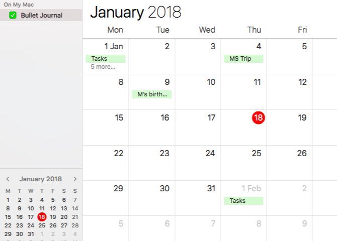Использование календаря для журнала пули на Mac