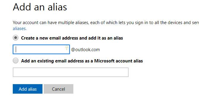 добавить псевдоним - электронная почта учетной записи Microsoft