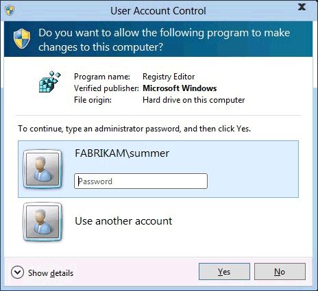 запрос учетных данных для контроля учетных записей в Windows