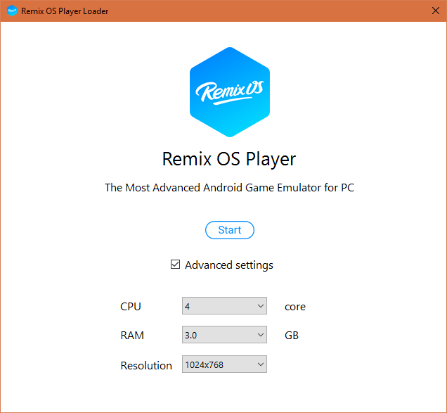 Конфигурация Remix OS Player при первом запуске