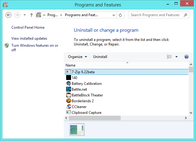 удалить программы в программах и на Windows 8.1