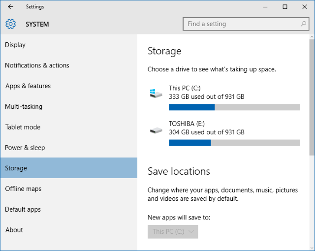 Windows 10 системное хранилище