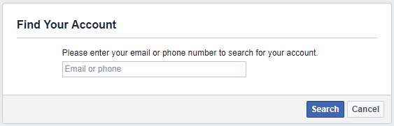Найдите свою учетную запись Facebook, используя адрес электронной почты или номер телефона.