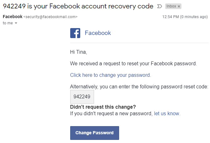 Facebook Восстановление кода учетной записи электронной почты