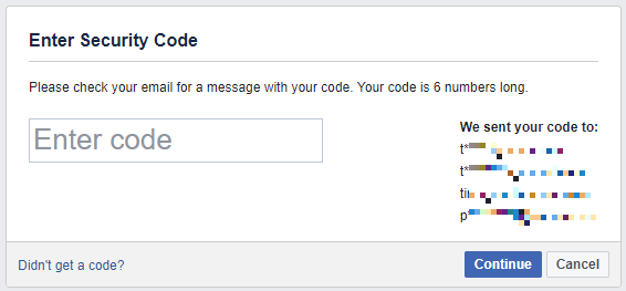 Введите код безопасности Facebook, полученный вами по электронной почте.