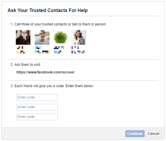 Попросите доверенных контактов о помощи, чтобы восстановить учетную запись Facebook.