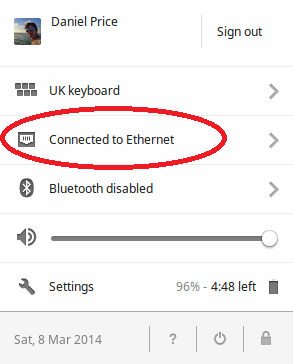Chromebook подключенных к сети Ethernet