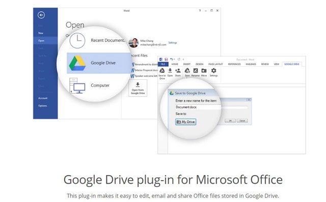 Подключаемый модуль Google Диска для Office 2016
