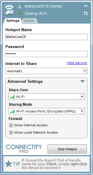 Создайте собственную точку доступа Wi-Fi с помощью Connectify 2012 02 20 21h38 01