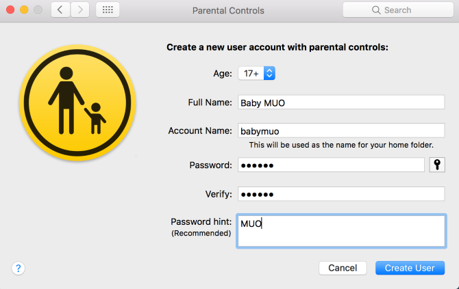 Mac создать учетную запись родительского контроля