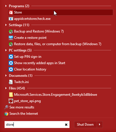 Windows 10 магазин поиска