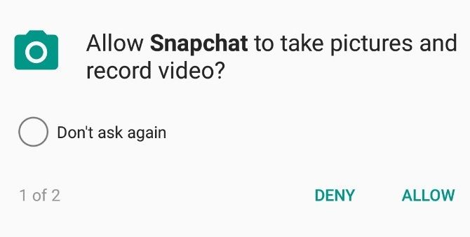 Диалоговое окно запроса разрешений Snapchat