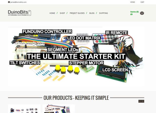 Мой сайт WooCommerce - DuinoBits.com, со стартовыми наборами Arduino и датчиками.