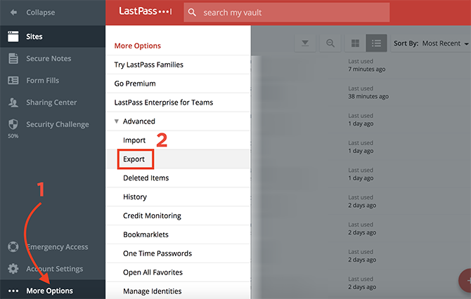 Как переключаться между LastPass и 1Password при переносе данных LastPass Export1