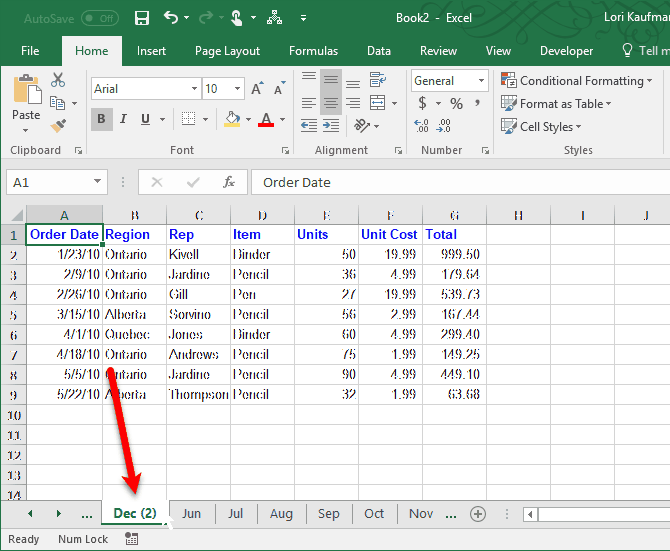 переместить вкладку листа Excel