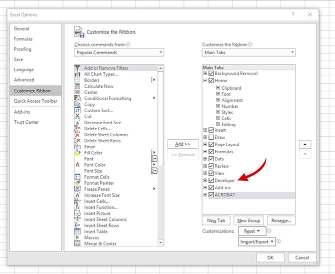 Как разблокировать скрытую вкладку разработчика в Excel Excel Developer1