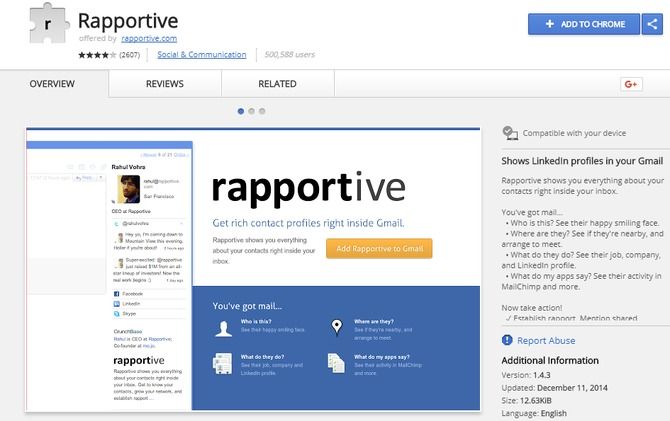 rapportive gmail extension