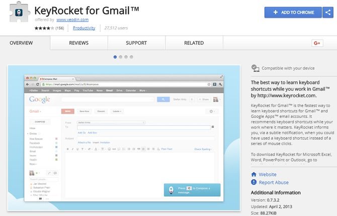 Расширение Gmail Keyrocket