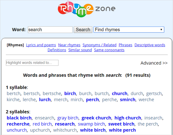 13 уникальных онлайн-словарей для каждой ситуации RhymeZone web