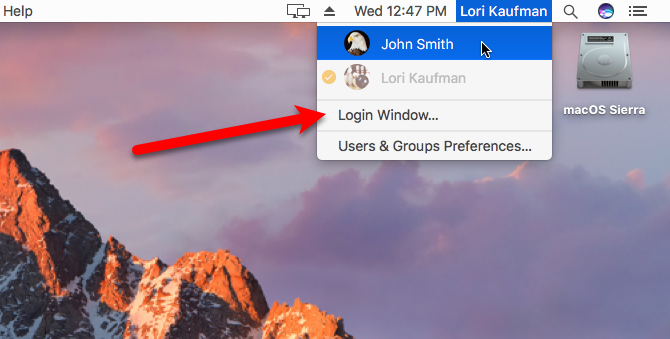 панель быстрого переключения пользователей Mac
