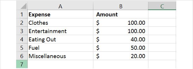 Простые данные электронных таблиц Excel