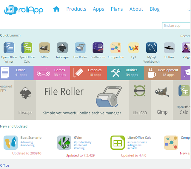 Выбор приложения RollApp