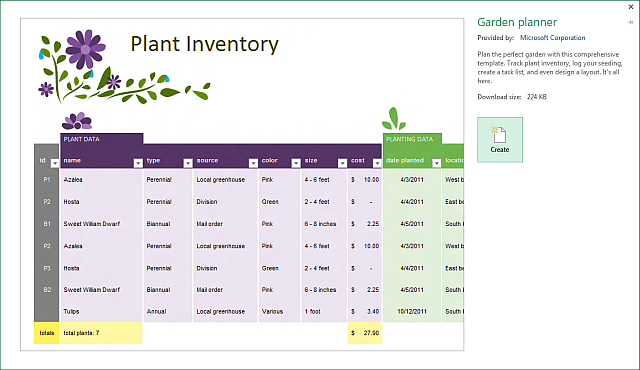 Инвентаризация растений Excel