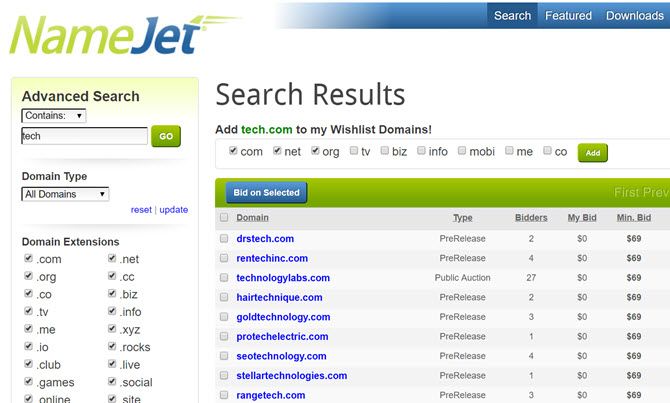 аукцион доменов namejet