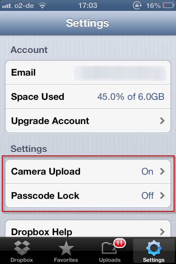 Dropbox - одно из обязательных приложений, если у вас есть iPhone dropboxsettings1