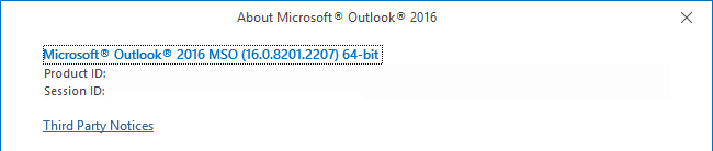 Поиск версии Microsoft Outlook