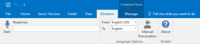 Вкладка «Диктовка» в Microsoft Outlook