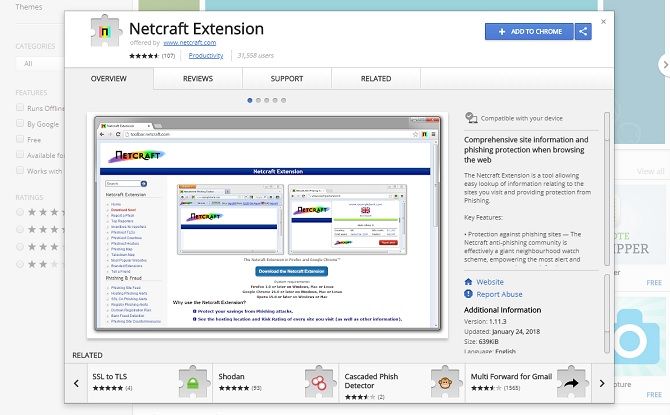 расширения безопасности Chrome - расширение netcraft
