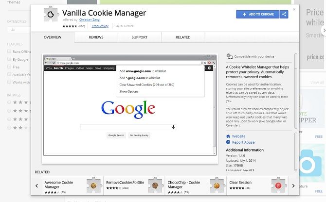 расширения безопасности Chrome - менеджер ванильных файлов cookie