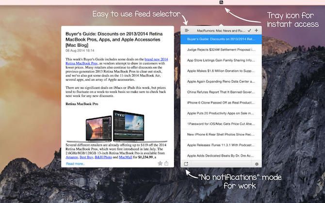 Mac RSS Readers приложение строки меню
