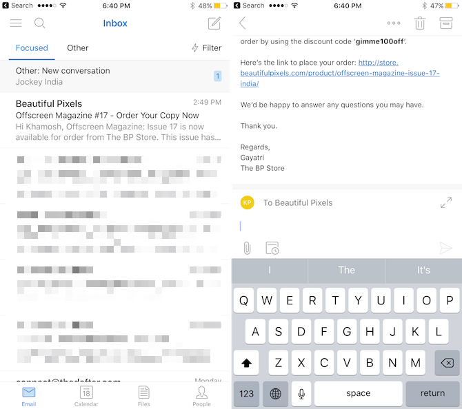 Microsoft Outlook интеллектуальные приложения электронной почты Iphone 1