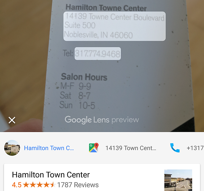 Визитная карточка Google Lens Scan