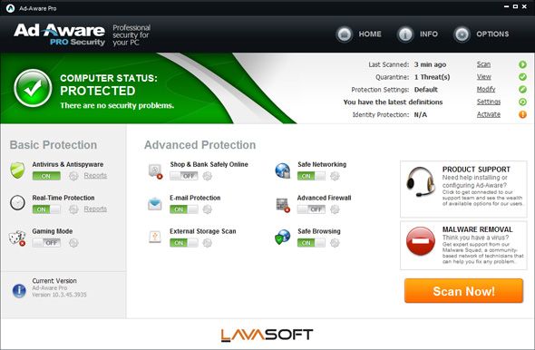 Lavasoft Ad-Aware Pro: пакет безопасности, быстрый и эффективный [Награды] с учетом рекламы main