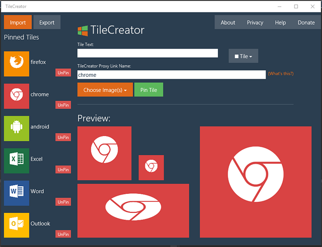 Скриншот примера Windows 10 TileCreator