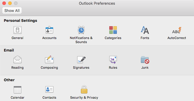 Настройки Outlook Mac